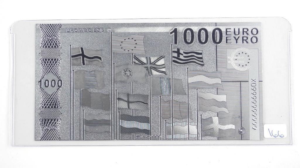 1000 Euro Leaf Note Fine 9999 Silver 9999 Fine 1000 Silver Euro Leaf Note